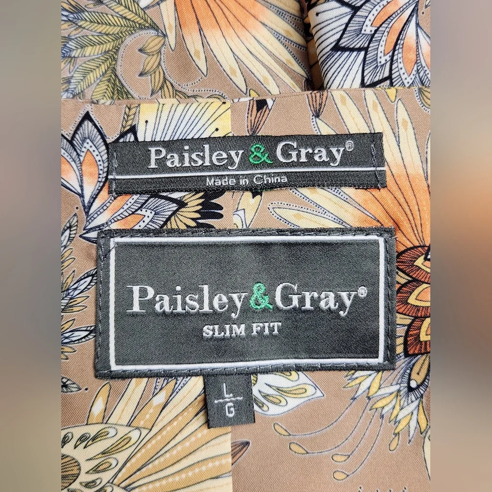 Paisley & Gray Slim Fit Faux Suede Vest | Gold Bird Floral Back Size L
